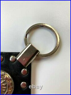 GIANNI VERSACE VINTAGE'90s SUN KING STUDDED LEATHER KEY CHAIN BLACK SILVER