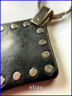 GIANNI VERSACE VINTAGE'90s SUN KING STUDDED LEATHER KEY CHAIN BLACK SILVER