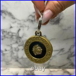 GIANNI VERSACE Vintage Gold & Black Medusa Circular Key Chain