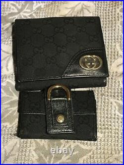 GUCCI 2WAY Wallet Interlocking G Canvas With Key Chain Card Holder. 2 Sets