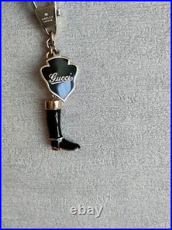 GUCCI Bag Charm Boots Black Gold Key Holder Ring Key Chain AUTH Logo Rare GG