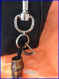 GUCCI Bamboo Black Nylon, Patent Leather HandBag Gucci Leather Tassel Keychain