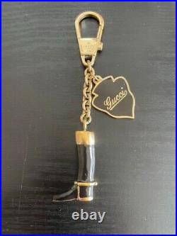 GUCCI Boot Motif Bag Charm Key Ring Key Chain Black x Gold Color Logo used JAPAN