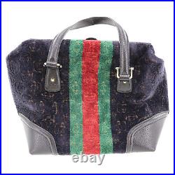 GUCCI GG Web Stripe Used Handbag Black Suede Leather Italy Vintage #AF64 O