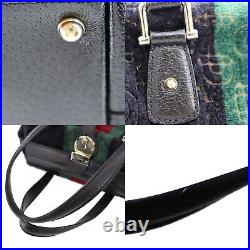 GUCCI GG Web Stripe Used Handbag Black Suede Leather Italy Vintage #AF64 O