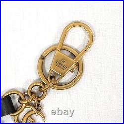 GUCCI Key Ring Heart Rhinestones Bag Charm Key Chain Black Gold