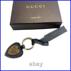 GUCCI Key holder Key ring Key chain Bag charm AUTH Heart Gold × Black Leather
