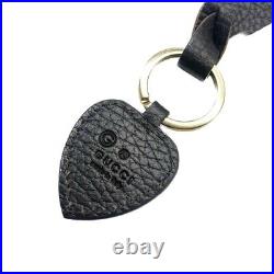 GUCCI Key holder Key ring Key chain Bag charm AUTH Heart Gold × Black Leather