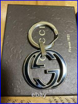 GUCCI Key holder Key ring Key chain Bag charm AUTH logo Rare Silver Black GG F/S