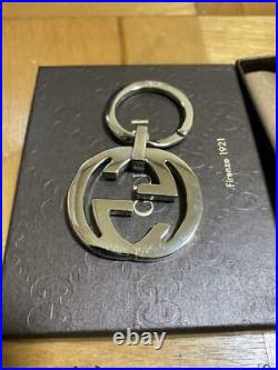 GUCCI Key holder Key ring Key chain Bag charm AUTH logo Rare Silver Black GG F/S