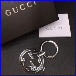 GUCCI Key holder Key ring chain Bag charm AUTH Double GG Keychain Silver Black