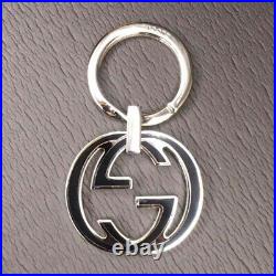GUCCI Key holder Key ring chain Bag charm AUTH Double GG Keychain Silver Black