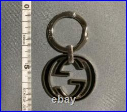 GUCCI Key holder Key ring chain Bag charm AUTH Silver Black interlocking GG? F/S