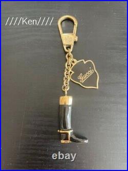 GUCCI Key holder ring Key chain Bag charm AUTH logo Rare boots Black Gold GG