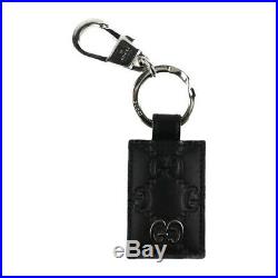 GUCCI Shima key ring Silver hardware key chain 478136 leather black 605
