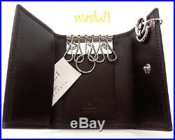 GUCCI black GG IMPRIME leather trim Hanging G Charm Key holder CASE NIB Authentc