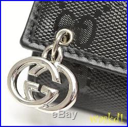 GUCCI black GG IMPRIME leather trim Hanging G Charm Key holder CASE NIB Authentc