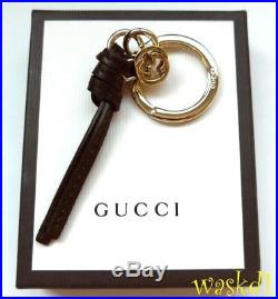 GUCCI gold GG Charm black MARRAKECH Leather Strap Key Ring New in Box Authentic