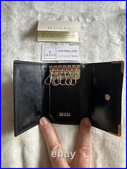 GUCCI vintage key chain, New, Black Leather Case, Holds 6 Keys