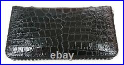 Genuine Crocodile Alligator Belly Skin Leather Zip Checkbook Black Clutch Wallet