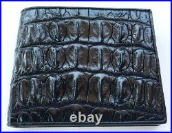 Genuine Real Backbone Crocodile Alligator Skin Leather Bifold Man Black Wallet