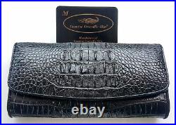 Genuine Real Crocodile Alligator Tail Skin Leather Trifold Clutch Black Wallet
