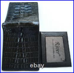 Genuine Real Tail Alligator Crocodile Skin Leather Man Bifold Black Wallet
