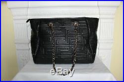 Gianni Versace Couture Black Quilted Greek Key Bag Large Tote Chain Meanders
