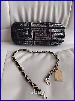 Gianni Versace Greek Key Crystal Embellished Clutch Bag Chain Shoulder Evening