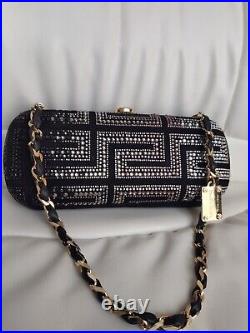 Gianni Versace Greek Key Crystal Embellished Clutch Bag Chain Shoulder Evening