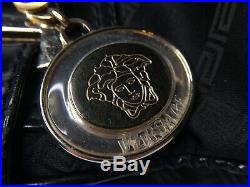 Gianni Versace Vintage Greek Key Nylon Patent Leather Handbag Medusa Chain Italy