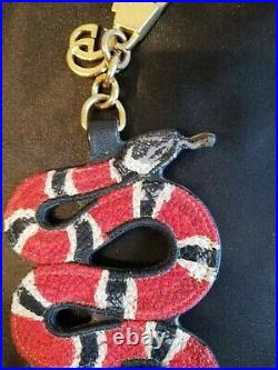 Gucci Auth. Red and Black Snake Embroidered Keyring WithCoated Canvas Back Italy