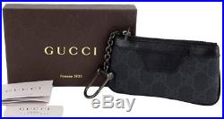 Gucci Black/Gray 377922 Leather GG Supreme Zip Change Coin Purse Key Chain