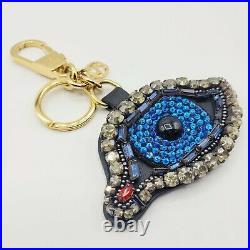 Gucci Black Leather Eye Keychain with Crystals and Beads 431448 1093 N