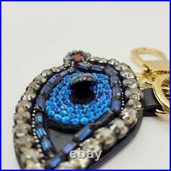 Gucci Black Leather Eye Keychain with Crystals and Beads 431448 1093 N