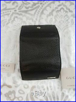 Gucci Black Pebbled Leather Key Credit Card Chain Case 150402 New with Box