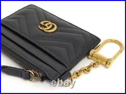 Gucci Coin Case Card With Key Chain Gg Marmont Leather Black 627064