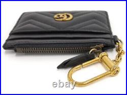 Gucci Coin Case Card With Key Chain Gg Marmont Leather Black 627064
