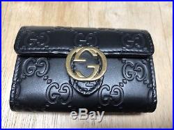 Gucci GG Leather Key Holder Black Gold Hardware With Dustbag And Box
