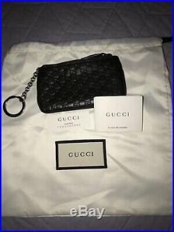 Gucci Guccissima Black Card Holder Zip Coin Pouch Wallet key chain Authentic GG