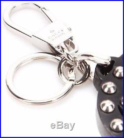 Gucci Interlocking GG Silver Studded Black Leather Key Ring Handbag Charm