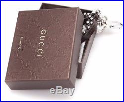 Gucci Interlocking GG Silver Studded Black Leather Key Ring Handbag Charm