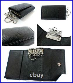 Gucci Key Case Keyring Chain Razor Logo Black Car 6Th Row 15286