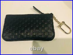 Gucci Key Chain Case Black Micro GG Zip Top Made in Italy