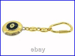 Gucci Key Chain Keyring Vintage Interlocking Gold Silver Black W 148