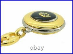 Gucci Key Chain Keyring Vintage Interlocking Gold Silver Black W 148