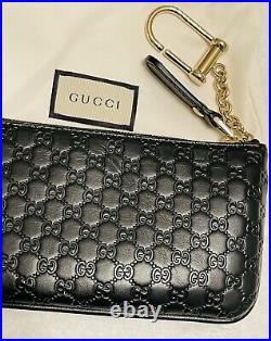 Gucci Key Coin Wallet Authentic Black Micro Guccissima Pattern