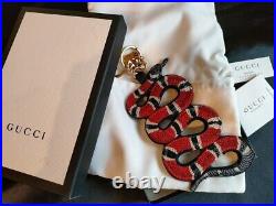Gucci Red & BlackKing Snake Embroidered Keyring Key Chain Canvas Gold Italy