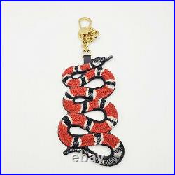 Gucci Red and Black Snake Embroidered Keyring withCoated Canvas Back 453181 6471