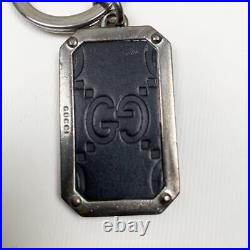 Gucci Shima Keychain Gg Leather Silver Ring Black